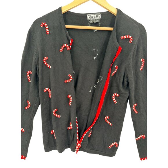Berek VTG Christmas Sweater Womens Size M‎ Candy Canes Holiday Beaded Grannycore - Picture 11 of 11